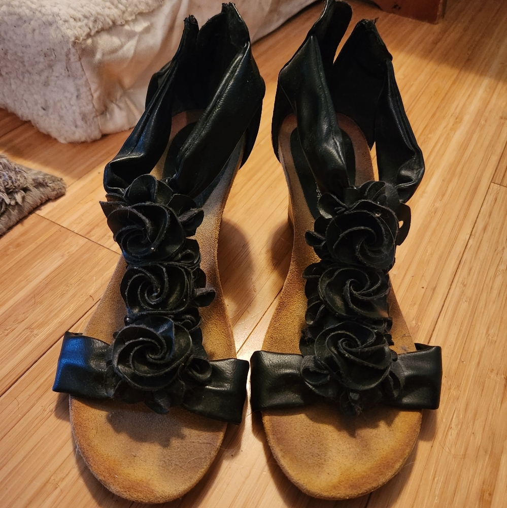 Black Wedge Sandals